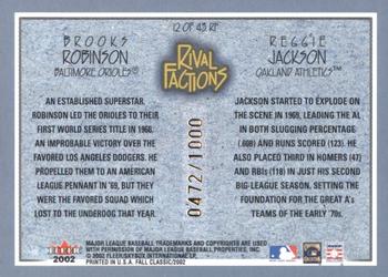 2002 Fleer Fall Classic - Rival Factions #12 RF Reggie Jackson / Brooks Robinson Back