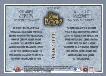 2002 Fleer Fall Classic - Rival Factions #14 RF Orlando Cepeda / Willie McCovey Back