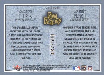 2002 Fleer Fall Classic - Rival Factions #24 RF Johnny Bench / Carlton Fisk Back