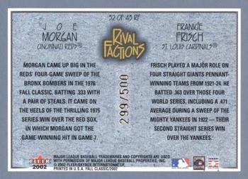 2002 Fleer Fall Classic - Rival Factions #32 RF Frank Frisch / Joe Morgan Back
