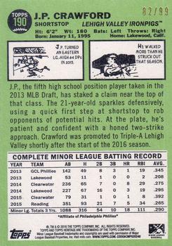 2016 Topps Heritage Minor League - Blue #190 J.P. Crawford Back
