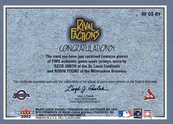 2002 Fleer Fall Classic - Rival Factions Game Used Dual #RF OS-RY Ozzie Smith / Robin Yount Back