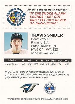 2011 Toronto Blue Jays Swing into Summer Safety #NNO Travis Snider Back