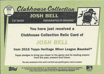 2016 Topps Heritage Minor League - Clubhouse Collection Relics Peach Border #CCR-JBE Josh Bell Back