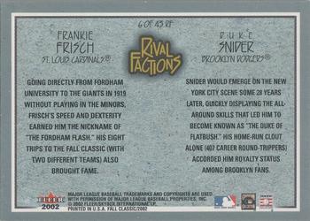 2002 Fleer Fall Classic - Rival Factions Retail #6 RF Frankie Frisch / Duke Snider  Back