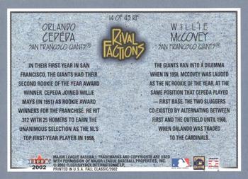 2002 Fleer Fall Classic - Rival Factions Retail #14 RF Orlando Cepeda / Willie McCovey  Back