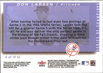 2002 Fleer Fall Classic - Series of Champions #8 SC Don Larsen Back