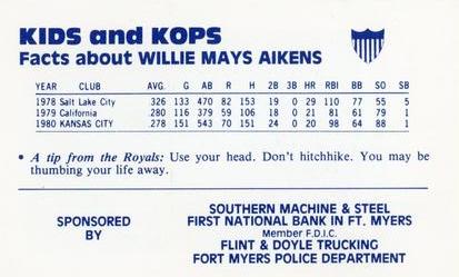 1981 Kansas City Royals Police #NNO Willie Aikens Back