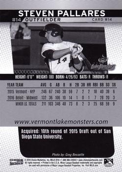 2016 Choice Vermont Lake Monsters #14 Steven Pallares Back