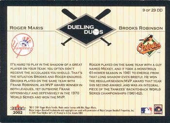 2002 Fleer Greats of the Game - Dueling Duos #9 DD Roger Maris / Brooks Robinson Back