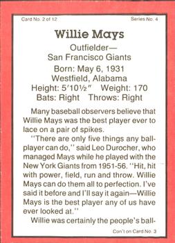 1983 ASA The Willie Mays Story - Autographed Red Border #2 Willie Mays Back