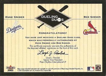 2002 Fleer Greats of the Game - Dueling Duos Autographs #NNO Duke Snider / Bob Gibson  Back