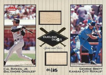 2002 Fleer Greats of the Game - Dueling Duos Game Used Double #NNO George Brett / Cal Ripken Jr.  Front