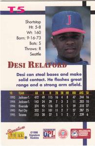 1996 Signature Rookies Old Judge - Top Prospect #T5 Desi Relaford Back