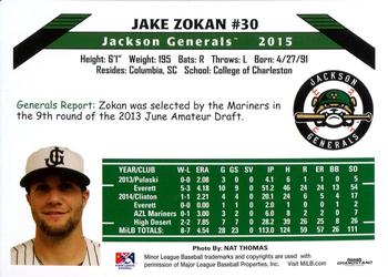 2015 Grandstand Jackson Generals #NNO Jake Zokan Back