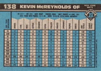 1990 Bowman #138 Kevin McReynolds Back