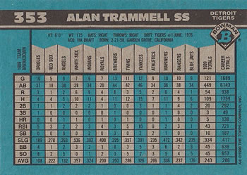 1990 Bowman #353 Alan Trammell Back