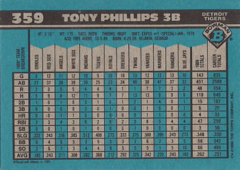 1990 Bowman #359 Tony Phillips Back
