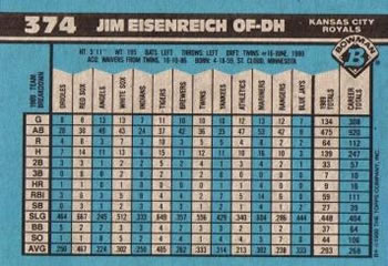 1990 Bowman #374 Jim Eisenreich Back