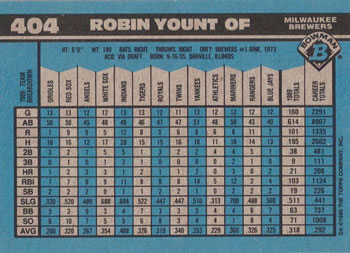 1990 Bowman #404 Robin Yount Back