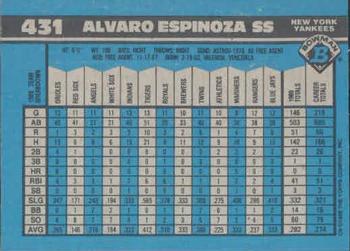 1990 Bowman #431 Alvaro Espinoza Back