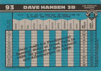 1990 Bowman #93 Dave Hansen Back