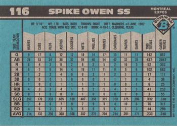 1990 Bowman #116 Spike Owen Back