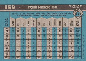 1990 Bowman #159 Tom Herr Back