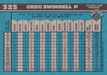 1990 Bowman #325 Greg Swindell Back