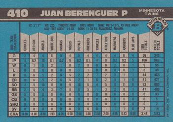 1990 Bowman #410 Juan Berenguer Back