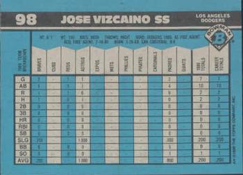 1990 Bowman #98 Jose Vizcaino Back