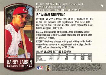 2000 Bowman #4 Barry Larkin Back