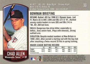 2000 Bowman #33 Chad Allen Back