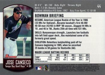2000 Bowman #44 Jose Canseco Back
