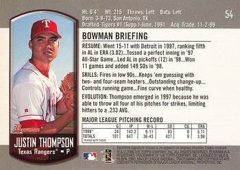 2000 Bowman #54 Justin Thompson Back