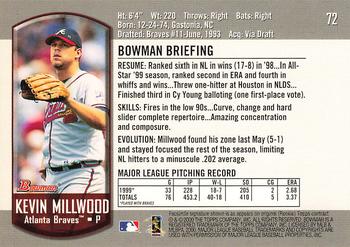 2000 Bowman #72 Kevin Millwood Back