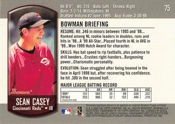 2000 Bowman #75 Sean Casey Back