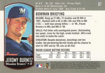 2000 Bowman #87 Jeromy Burnitz Back