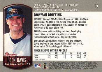 2000 Bowman #114 Ben Davis Back