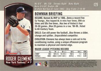 2000 Bowman #129 Roger Clemens Back