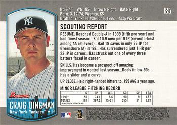 2000 Bowman #185 Craig Dingman Back