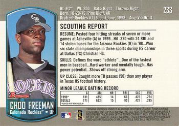 2000 Bowman #233 Choo Freeman Back