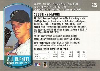 2000 Bowman #235 A.J. Burnett Back