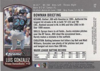 2000 Bowman Chrome #12 Luis Gonzalez Back