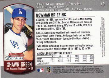 2000 Bowman Chrome #45 Shawn Green Back