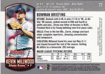 2000 Bowman Chrome #72 Kevin Millwood Back