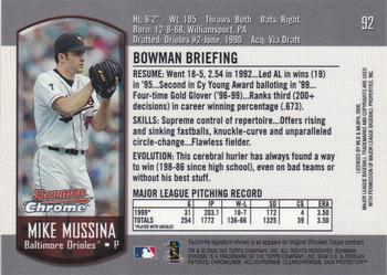 2000 Bowman Chrome #92 Mike Mussina Back