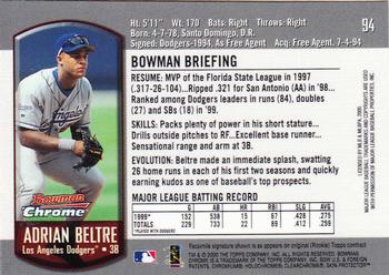 2000 Bowman Chrome #94 Adrian Beltre Back