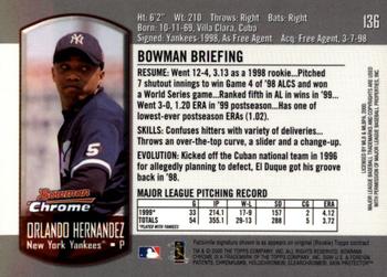 2000 Bowman Chrome #136 Orlando Hernandez Back