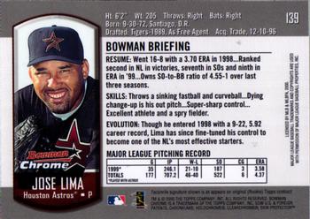 2000 Bowman Chrome #139 Jose Lima Back